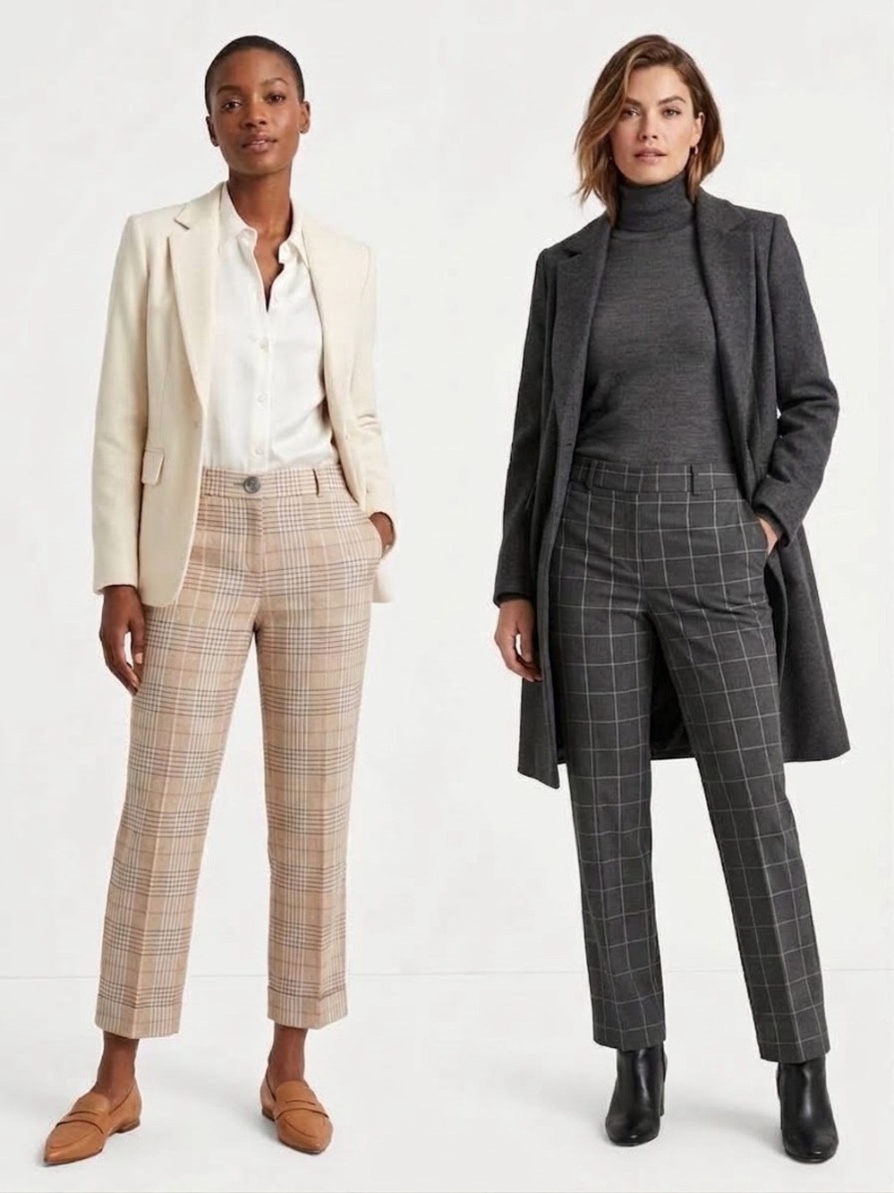 SET OF 2 Banana Republic Women’s Avery Plaid Dress Pants Beige / Grey 6P